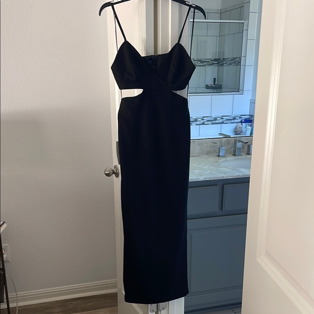 Bardot Black Cocktail Dress with Spaghetti Straps